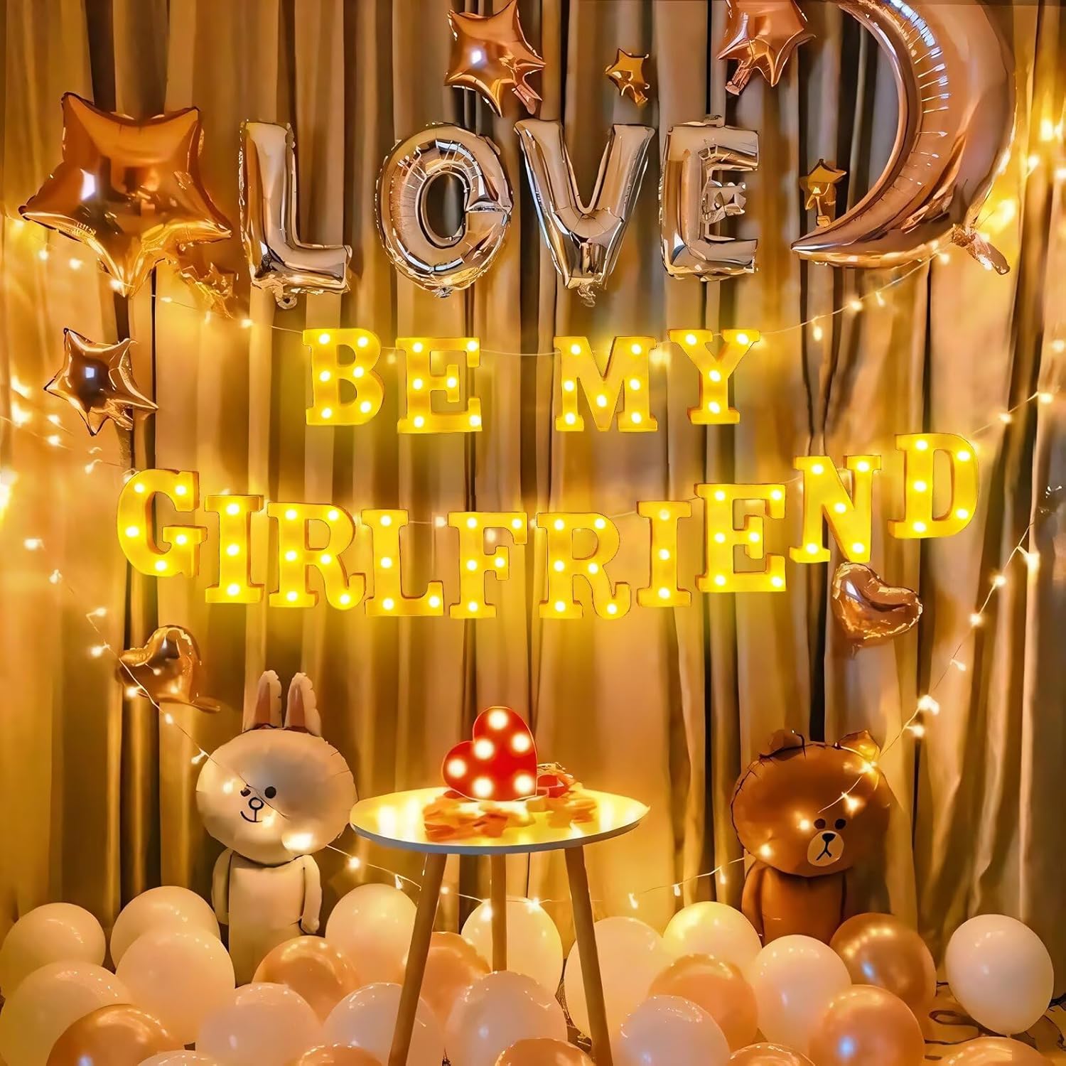 Be My Girlfriend Light Up Letters Proposing Decorations Set Includes 14 LED light letters and 1000 Rose Petals Valentine's Day Ornaments - Image 7