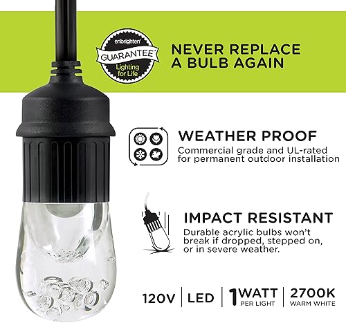 Miniatura 2 de Enbrighten Guirnalda de luces LED clásicas para café, 36 pies, 18 bombillas acrílicas, interiorexterior + enchufe Wi-Fi UltraPro, 2 tomas de