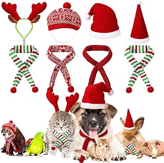 Kajaia 8 Pcs Dog Christmas Outfits, Dog Christmas Hat and Scarf Set Reindeer Elk Antlers Headband Costumes Xmas Dog Costumes Pet Santa Hat for Dogs and Cats Accessories