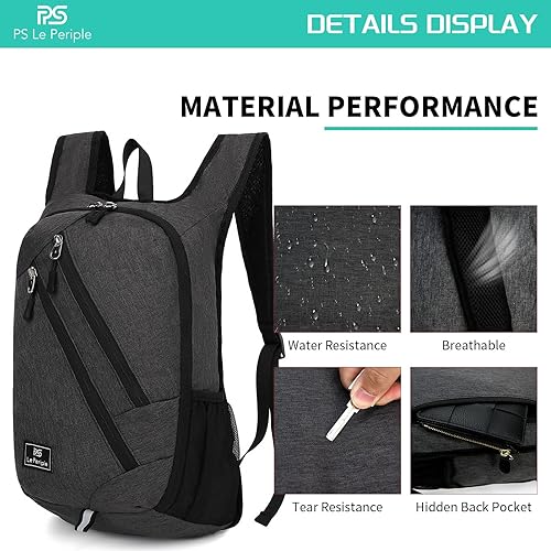Miniatura 5 de PS Le Periple Mochila pequeña de 15L Mochila de senderismo ligera, Negro -, Deporte