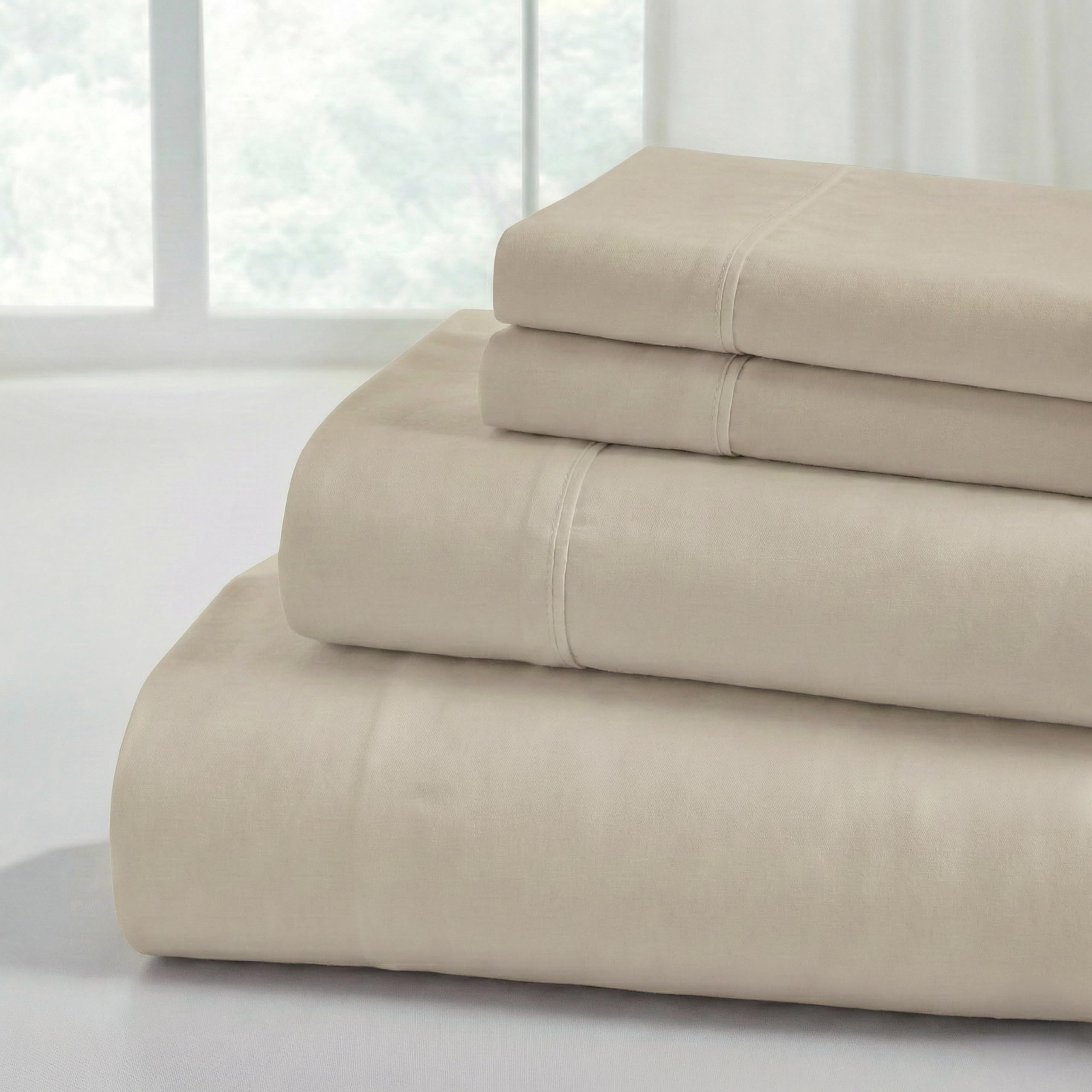 Modern Threads Soft Microfiber Solid Sheets - Luxurious Microfiber Bed Sheets - Includes Flat Sheet, Fitted Sheet with Deep Pockets, & Pillowcases Taupe Twin