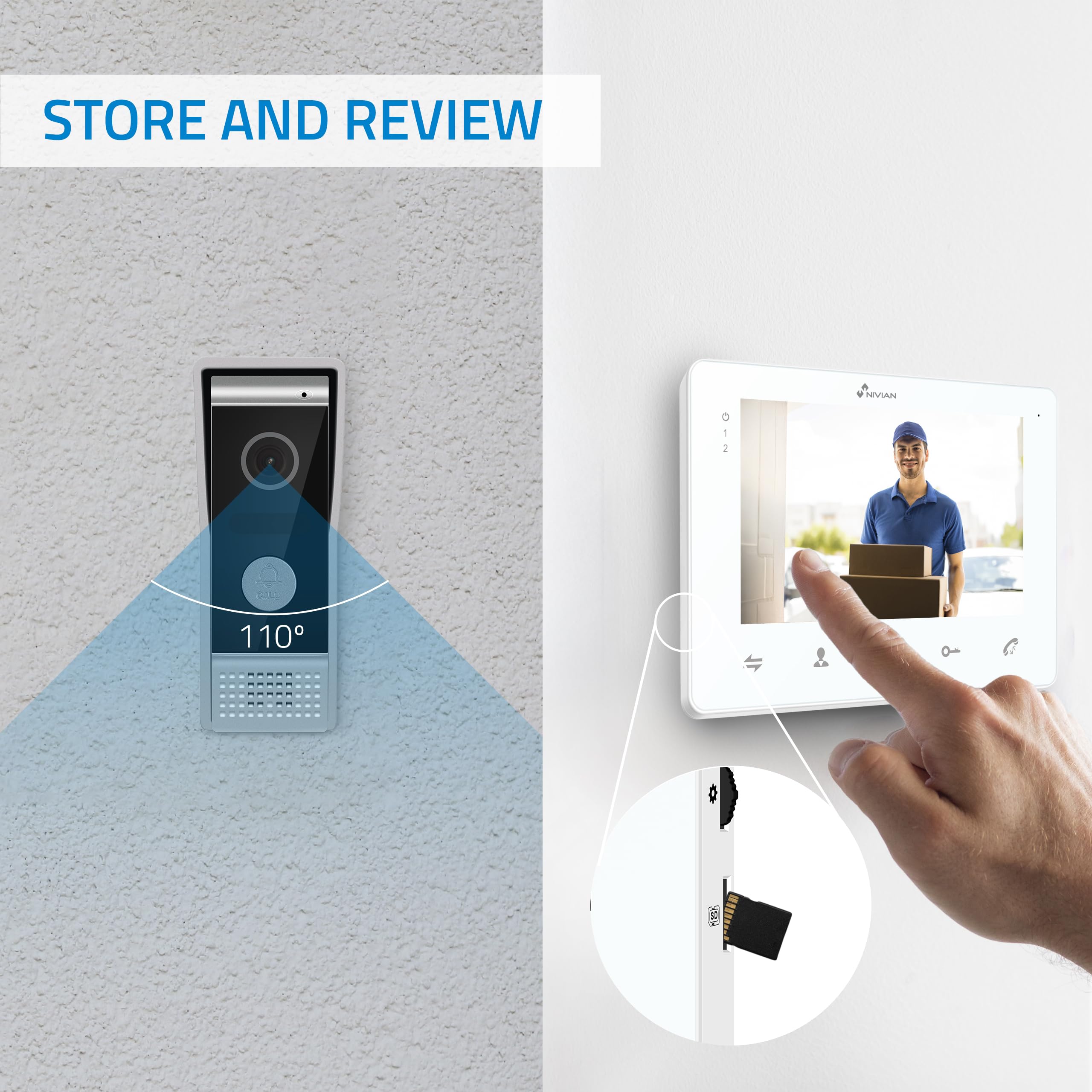 NIVIAN Videoportero 2 Hilos Analógico con Monitor 7” HQ Pantalla Interior con Audio Bidireccional | Placa Exterior IP65 Antivandálica con Visión Nocturna, Abrepuertas Eléctrico. Smart Security