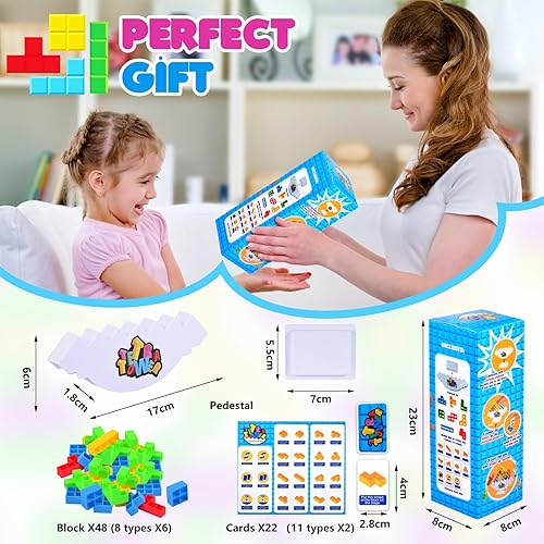 Miniatura 7 de Juego de torre Tetra, juego de 48 bloques de equilibrio para niños y adultos, juego de ataque de pila para amigos, aula, familia, juegos, noche y