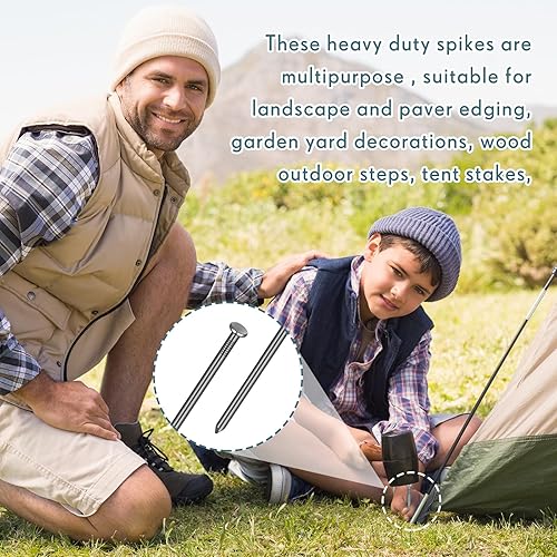 Miniatura 5 de Nuenen 100 estacas de metal resistentes de 12 pulgadas para anclaje de paisaje, picos de borde de jardín para estacas de césped artificial, bordes