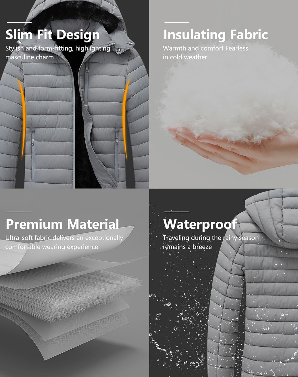 Men's Quilted Puffer Down Coat| Windproof, Waterproof, Flannel Lined, Detachable Hood, Thicken for Winter Warmth - Image 5