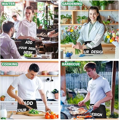 Miniatura 7 de FASHON&FASCIN Delantales personalizados para mujeres y hombres, delantales de camarera personalizados con 3 bolsillos para camareras medio delantal