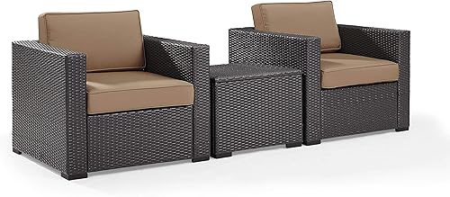 Miniatura 2 de Crosley Furniture Biscayne - Juego de conversación de mimbre para exteriores, 3 piezas, color marrón con cojines mocha
