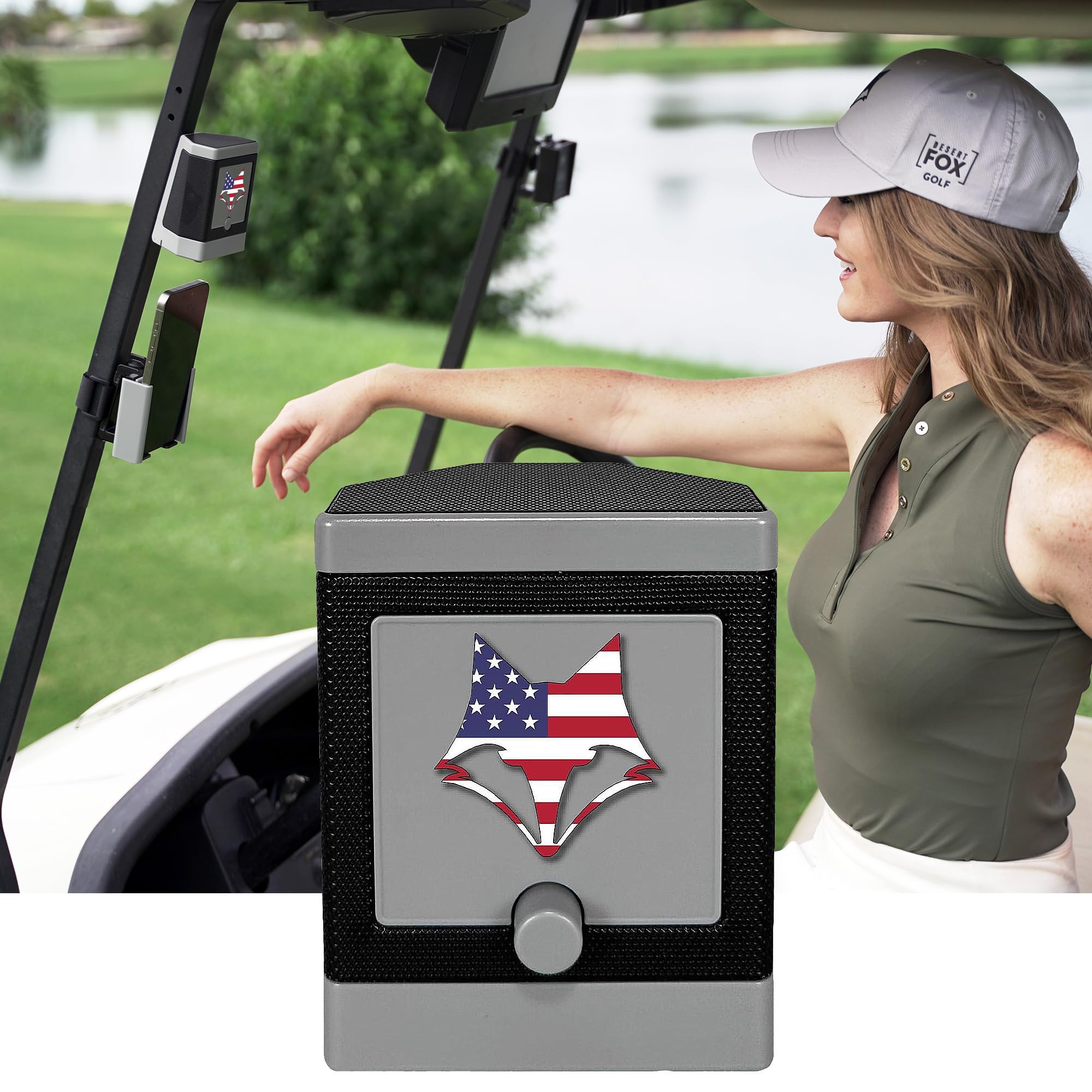 DESERT FOX GOLF DJ-10 Golf Cart Bluetooth Speaker – Wireless Magnetic Golf Speaker with Secure Mount – Loud, Weatherproof Sound with Retro Volume Knob