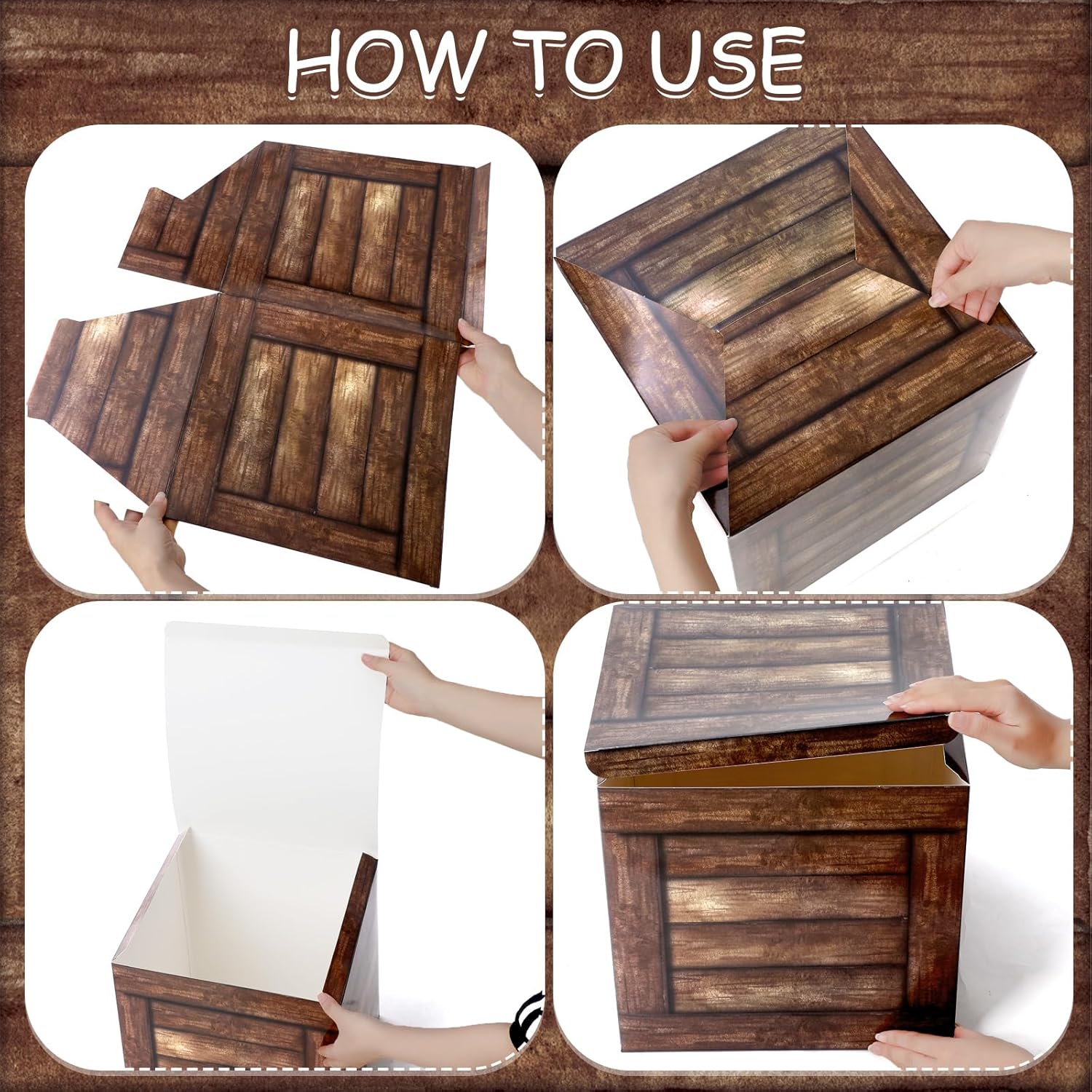 12 Pcs Western Cowboy Party Decorations Box Wood Grain Boxes Decor Fake Wood Boxes for Centerpieces Rustic Western Photo Booth Props for Farmhouse Cowboy Theme Party Decorations Supplies