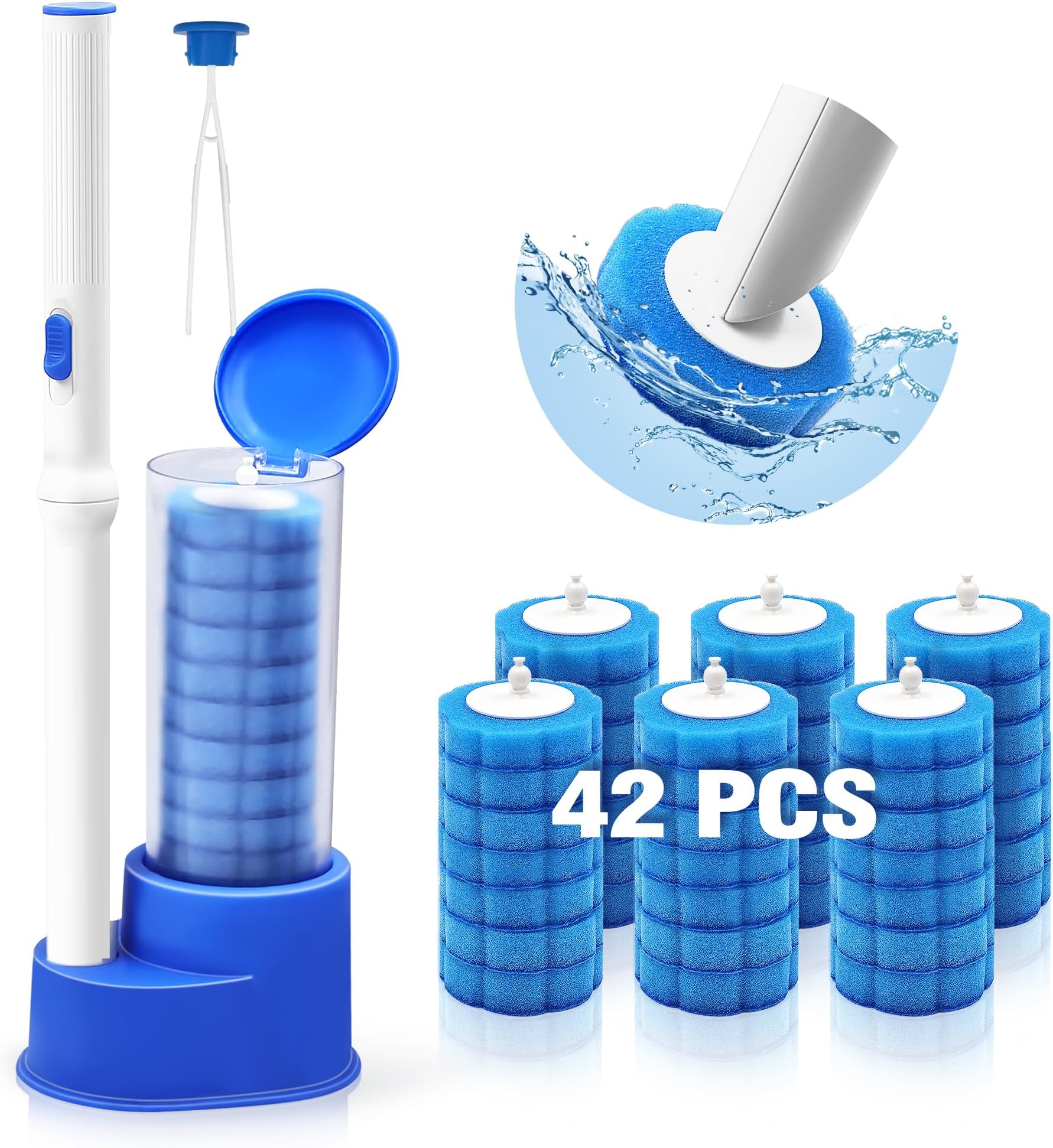 Kit Pulizia WC Usa E Getta JEHONN - Scopino Con 40 Testine Monouso, Manico Lungo, Montaggio A Parete, Per Bagno - Foto 2