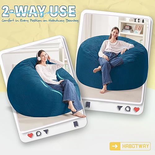 Miniatura 3 de HABUTWAY Silla Puf de 4 Pies, Sillas Puf Gigantes para Adultos, Sillas Puf Grandes con Relleno de Espuma Viscoelástica, Sillas Puf Grandes con Funda