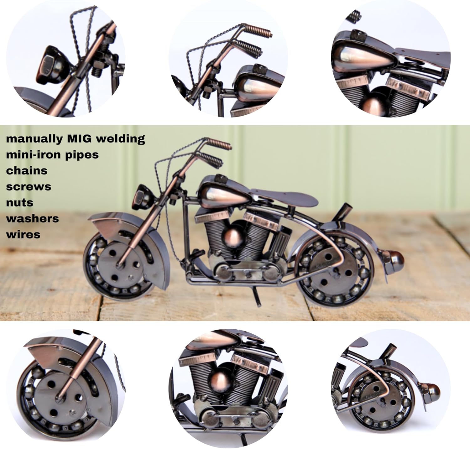 Trebisky Metal Motorcycle Sculpture (Copper Softail) – Vintage Scrap Art Desk Decor for Office & Home, Unique for Dad, Men, Father, or Biker Enthusiasts