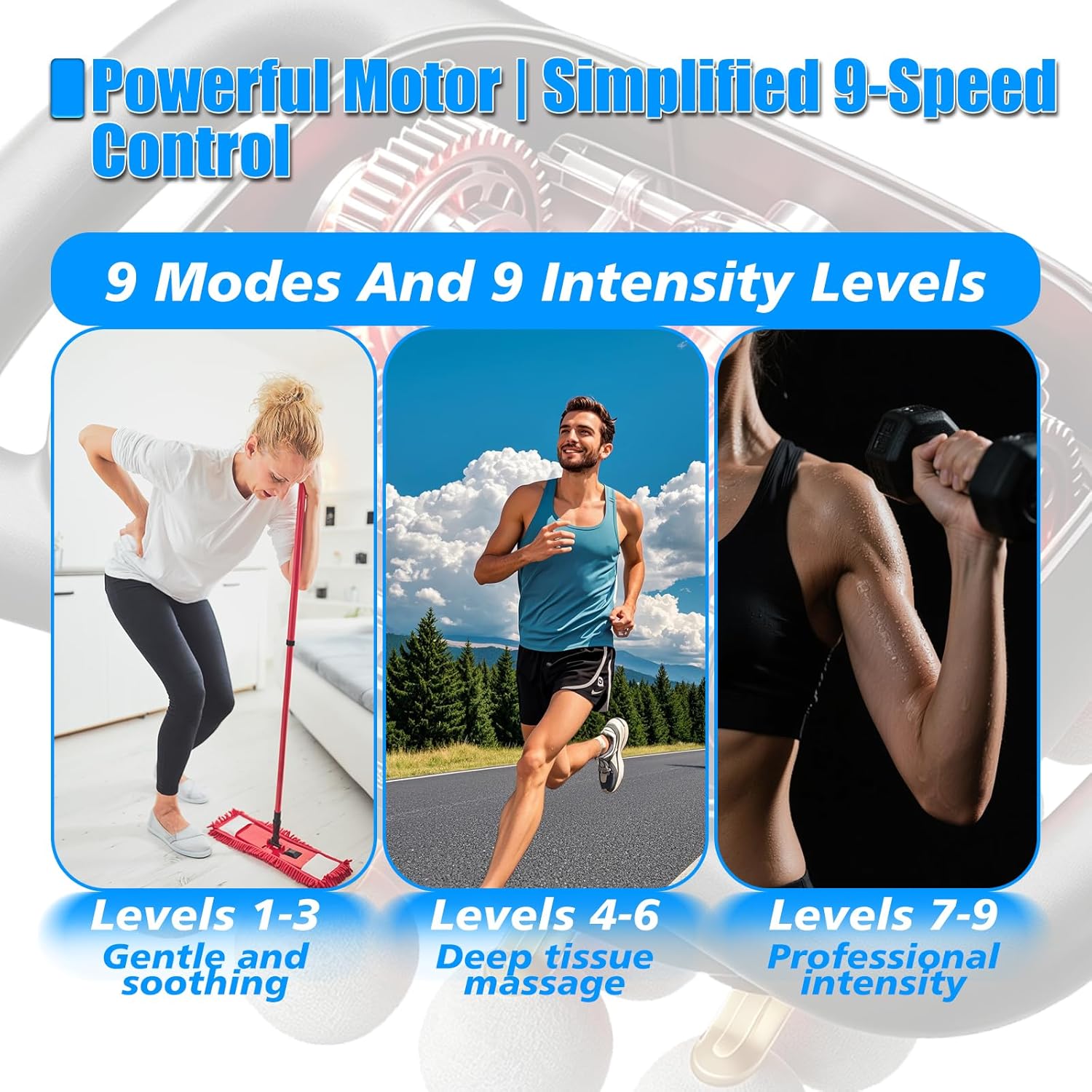 Massage Gun Deep Tissue – 16 Heads, 9 Speeds & 9 Modes, High Power Percussion Massager Gun for Full Body Relief, Fascia Massage Gun for Muscle