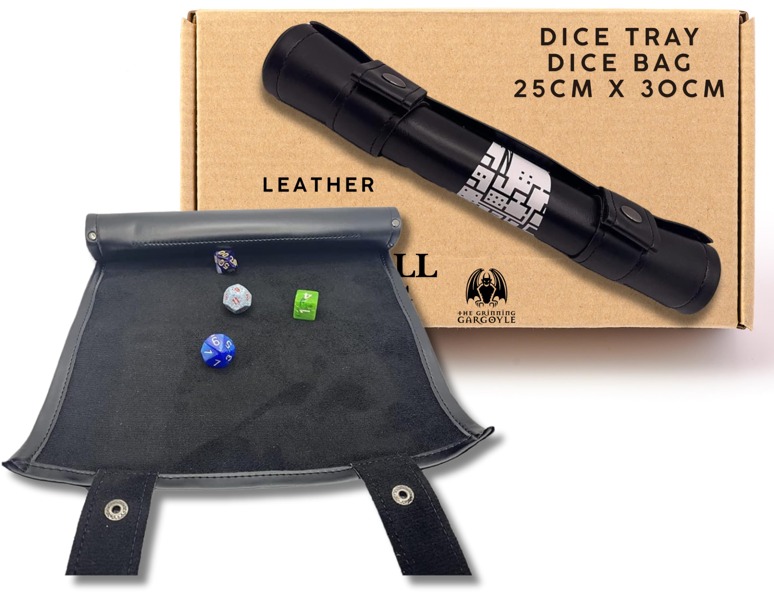 DnD Dice Rolling Tray Set | Dice Scroll DnD Gifts | D&D Dice Bag (Black)