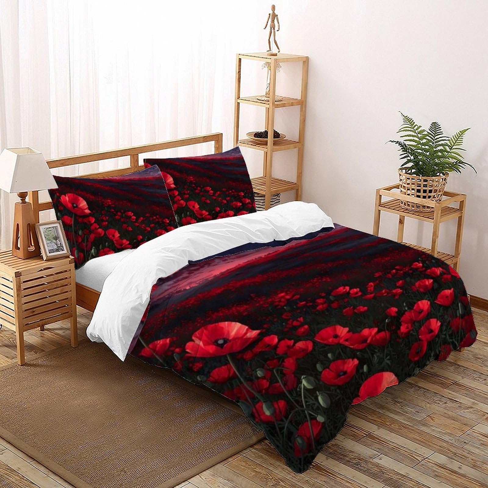 Housse de couette 200x200 mer de fleurs rouges pour lit ado