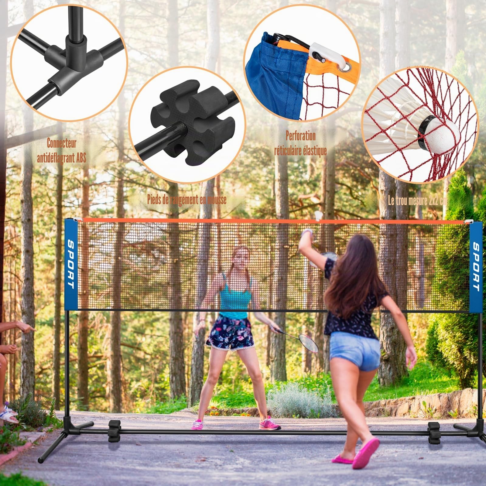 AKOZLIN Filet de badminton portable réglable en hauteur avec bâtons et sac de transport pour badminton, volley-ball, tennis, pickleball, football – Installation facile