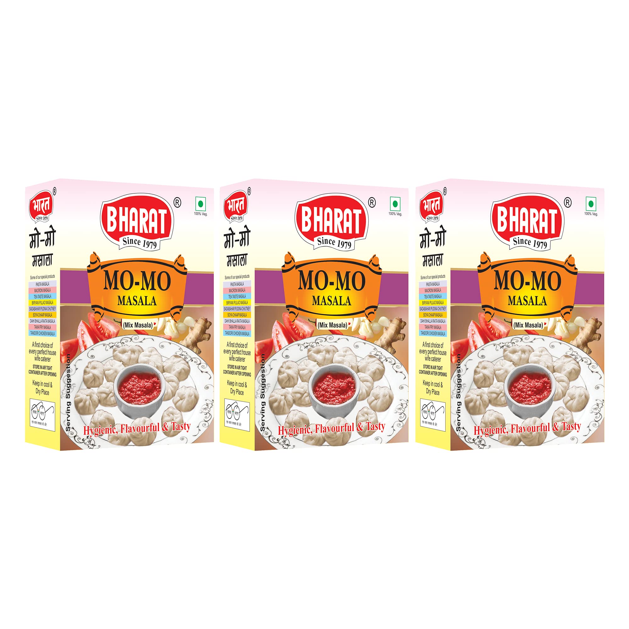 Bharat Momo Masala Powder - 300 Gram (pack of 3 100 gram per each) | Authentic Spice Blend for Perfect Momos | Flavorful Seasoning for Dumplings & Snacks
