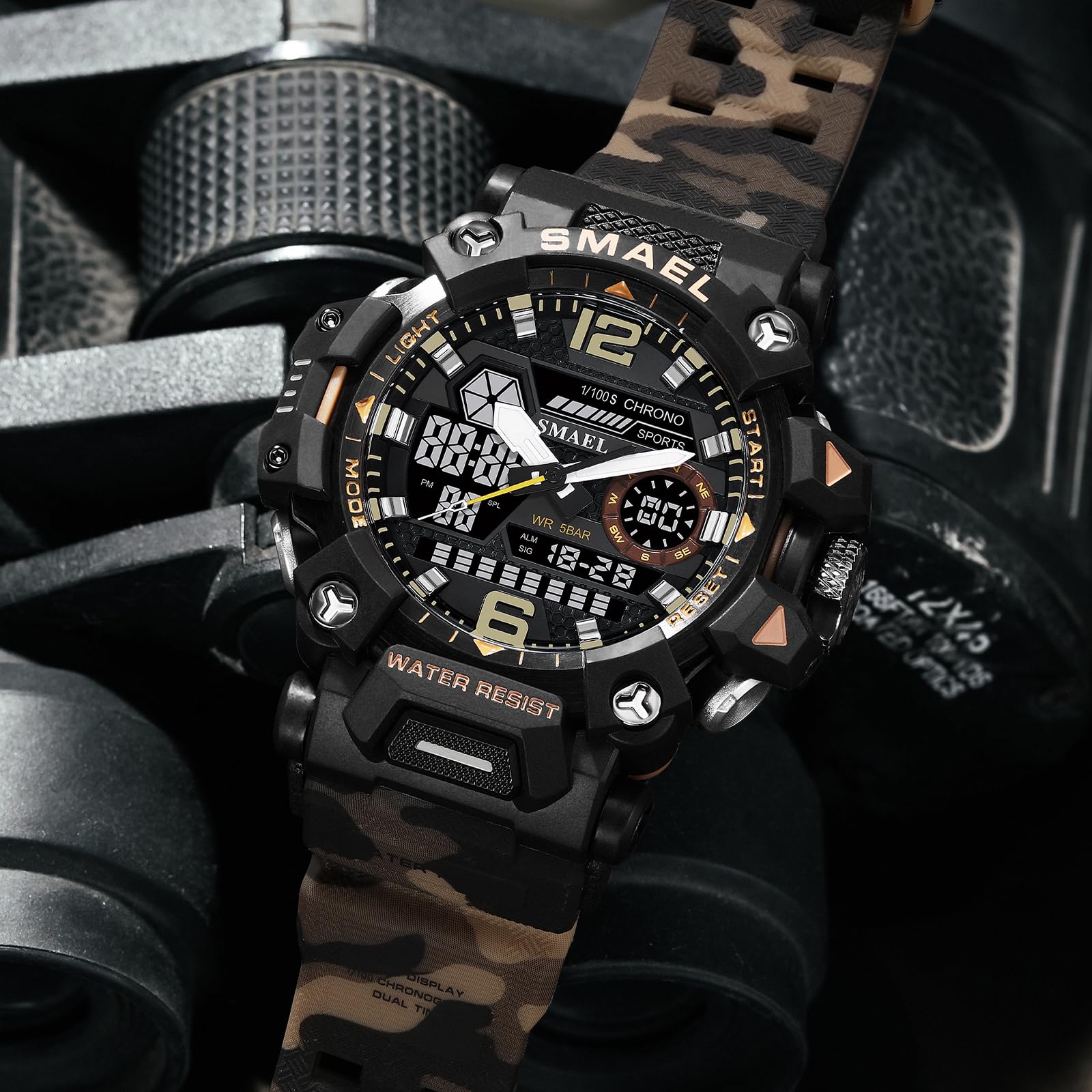 SMAEL Reloj de camuflaje militar para exteriores, LED, digital, impermeable, táctico, militar, deportivo, para hombre (camuflaje caqui 8072G), Camo Khaki-8072, Moderno, casual y deportivo