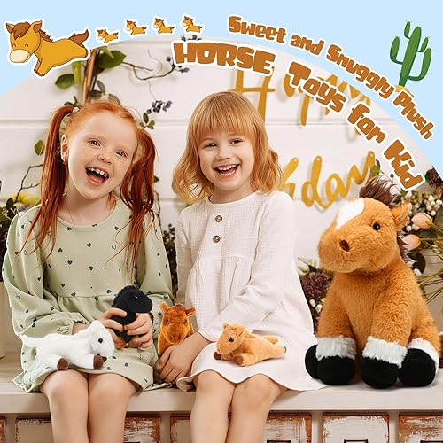 Miniatura 6 de Lenwen 5 piezas de animales de peluche de caballo de 18 pulgadas grande mamá caballo de peluche con 4 bebés en cremallera para nutrir el vientre