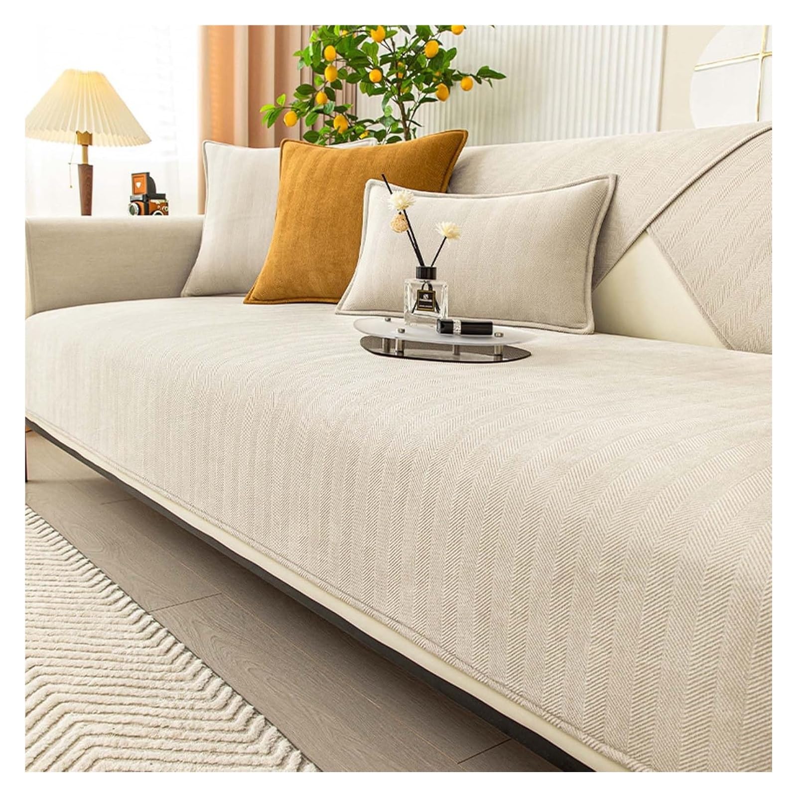 YDHSIKK Sofa Covers, Universal Sofa Covers Herringbone Chenille Multicolor Multiple Sizes(Beige Beige,110 * 160)