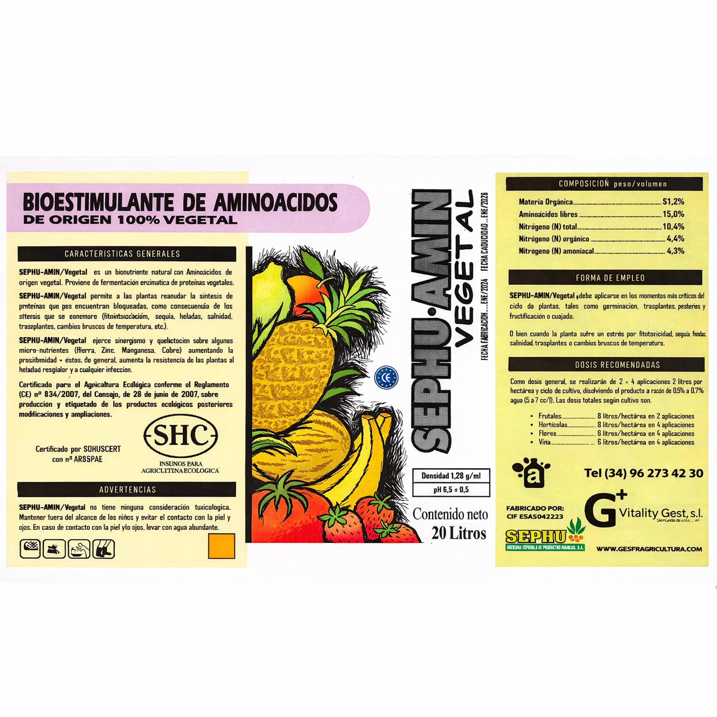 SEPHU Bioestimulante de Aminoácidos 100% Vegetal para tus plantas y cultivos potenciando su enraizamiento, 20 Litro, Certificado Agricultura Ecológica, Mejora Crecimiento y Resistencia