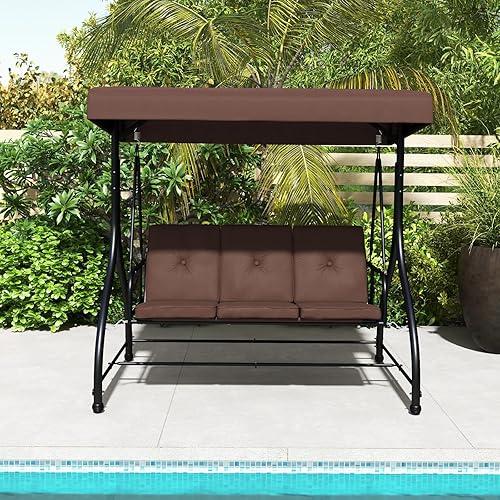 Miniatura 2 de Tangkula Columpio de porche para 3 personas, cama columpio convertible 2 en 1 para patio con cojines extraíbles, estructura de acero sólido,