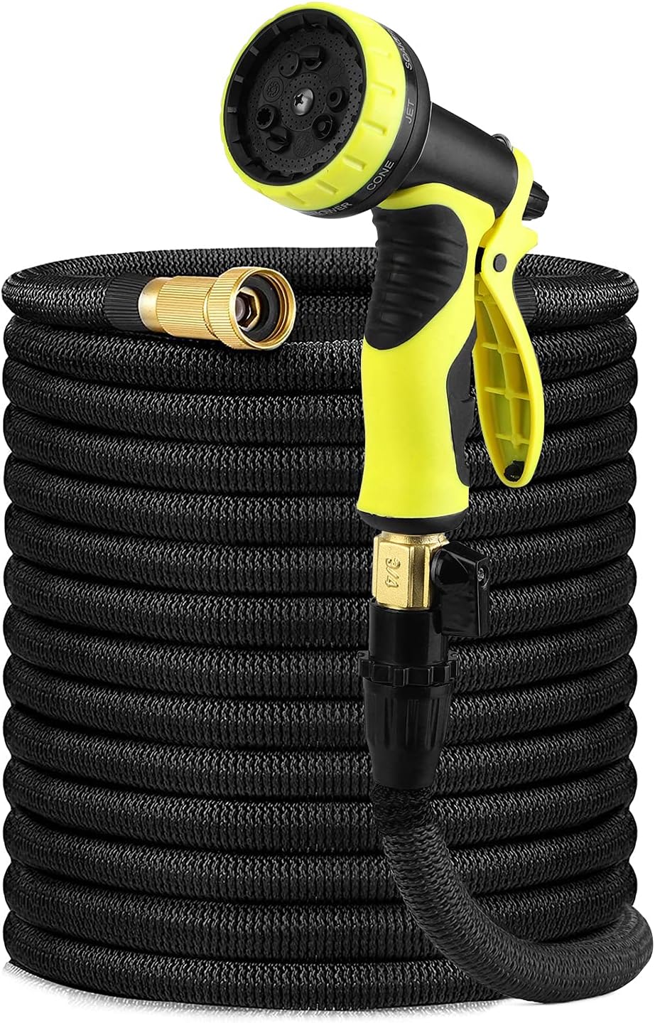 Delxo 100Ft Water Hose,Expandable Garden Hose with 9-Function High-Pressure Spray Nozzle,Black Heavy Duty Flexible Hose, 3/4" Solid Brass Fittings Leakproof Design Black