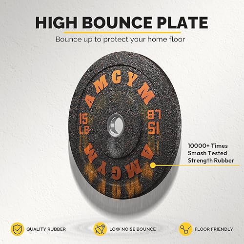 Miniatura 4 de Juego de placas de parachoques con motas de colores, placas de pesas estándar de 2 pulgadas, pesas de alto rebote y bajo ruido sin olor para