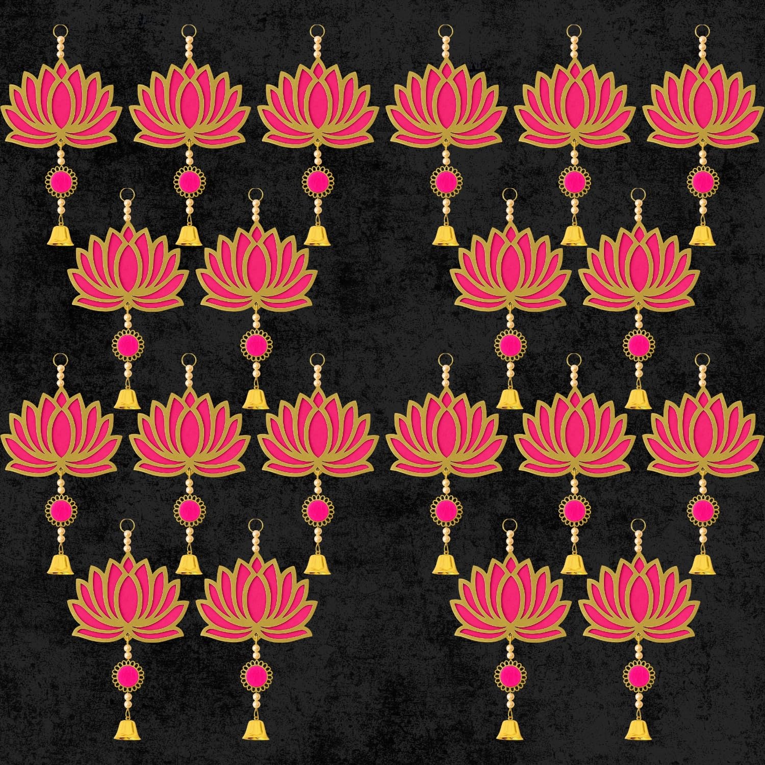 Diwali Lotus Decorations - Red & Gold Hanging -12