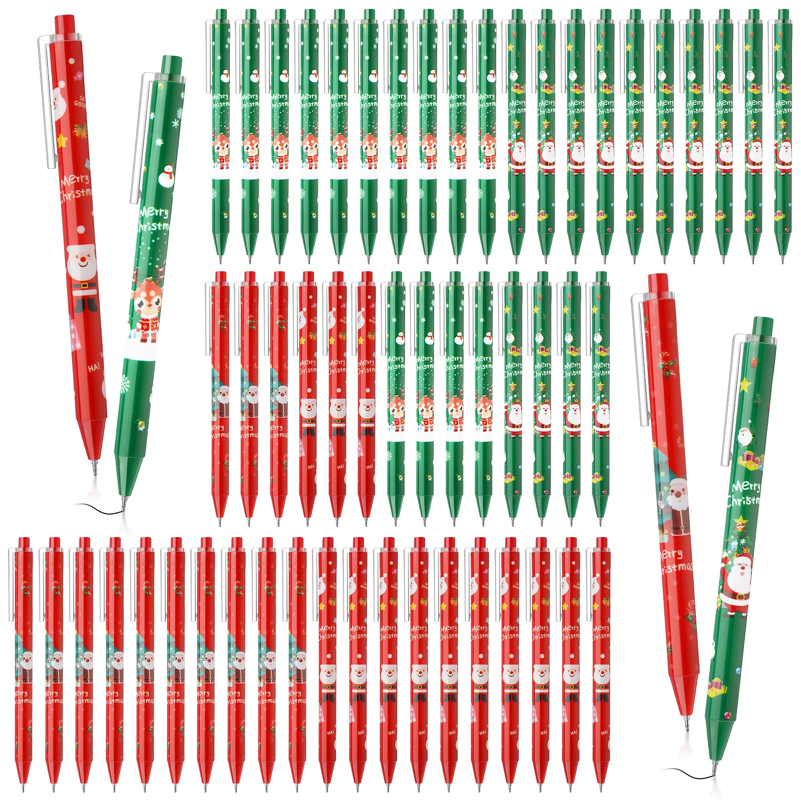 Zhanmai 60 Pcs Christmas Gel Pens Christmas Snownman Santa Claus Elk Ballpoint Pen Xmas Plastic Retractable Black Ink Pens Gift for Employee Nurse