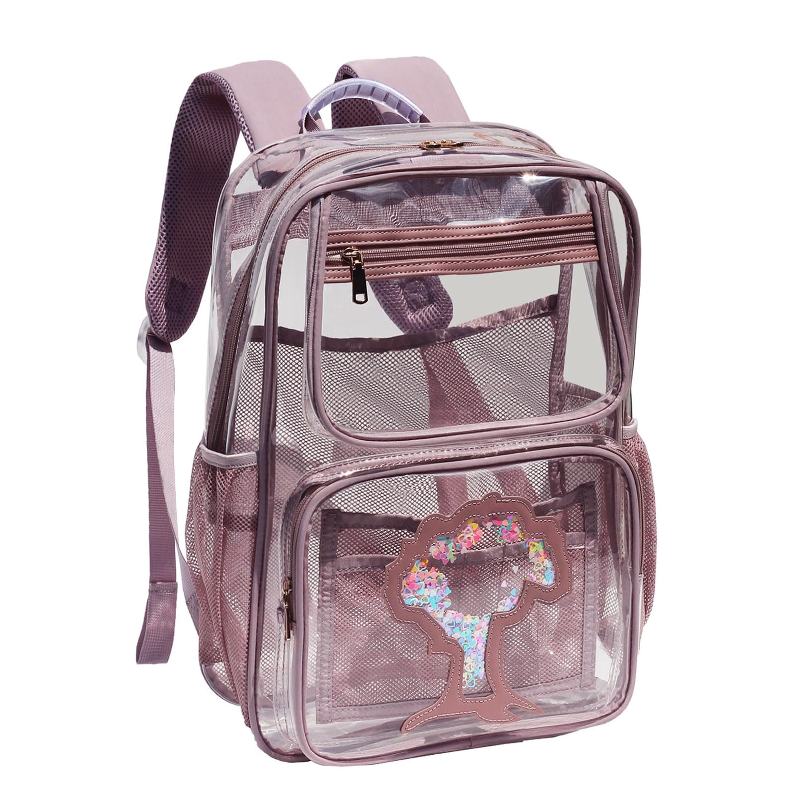 ESVAN Clear Backpack Transparent Stadium Approved See Through for Middle College Laptop Bag with Leather Trim