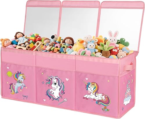 YOHOOLYO Caja de juguetes extragrande, organizador de almacenamiento de juguetes plegable y resistente con tapas, caja de almacenamiento para niños
