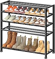 KEETDY 5-Tier Stackable Metal Shoe Rack for 25 Pairs Boots, Heavy Duty Garage Entryway Closet Organizer, Black