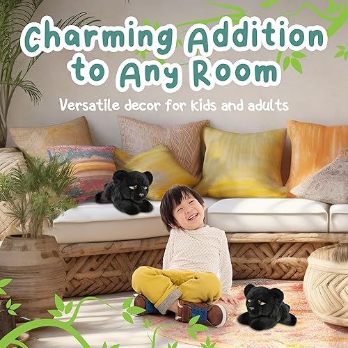 Miniatura 6 de Forest & Twelfth Animal de peluche acostado, realista de 9.5 pulgadas, suave pantera negra, juguete de peluche para acurrucarse, jugar, peluche