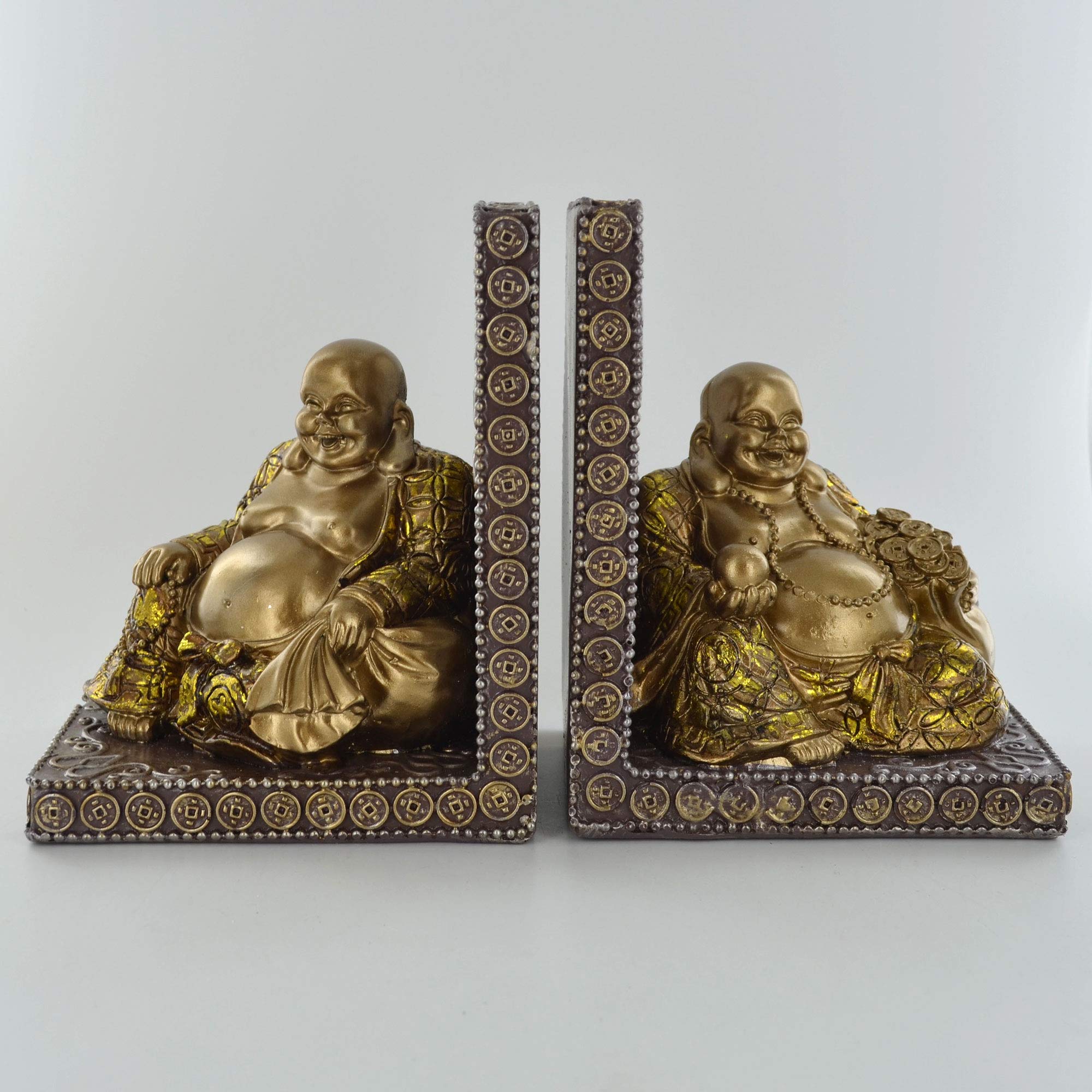 Prezents.com Gold Happy Buddha Bookends Pair H14cm