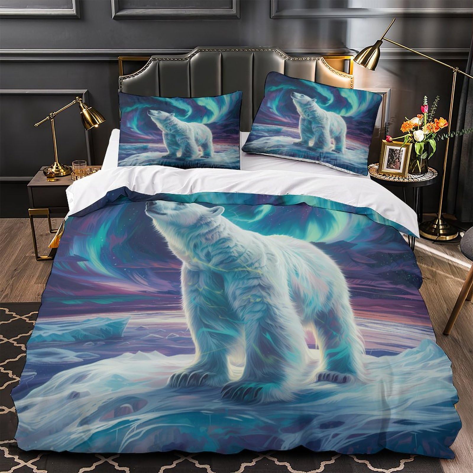 Housse de couette ours polaire 3D en microfibre douce parure de lit Super King 260x220cm