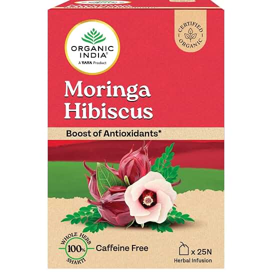 ORGANIC INDIA Moringa Hibiscus 25 Tea bags (Pack of 1) deal from amazon