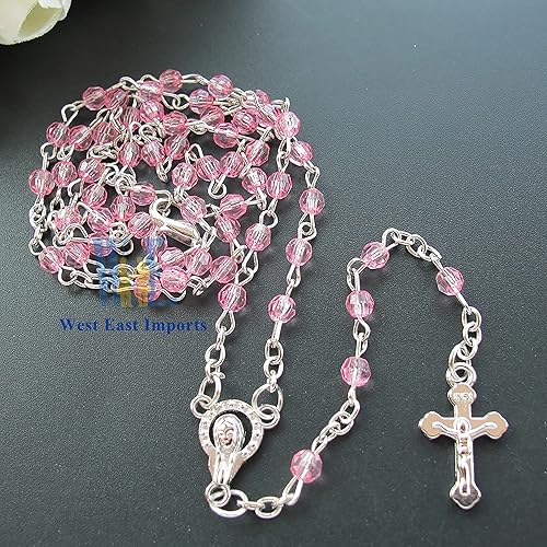 Miniatura 7 de Recuerdos de bautismo (12 piezas) Rosario de la Sagrada Comunión en tarro de botella de vidrio Recuerdos de Bautizo Quinceañera Perla rosa Bautizo