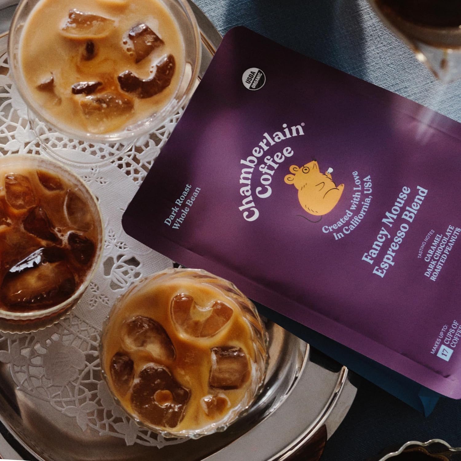 Chamberlain Coffee Organic Espresso Dark Roast Coffee Blend - Whole Bean Specialty Coffee - Smooth & Balanced w/Dark Chocolate, Roasted Peanuts, Freshly Roasted - Perfect for Easy Mornings - 10 Oz