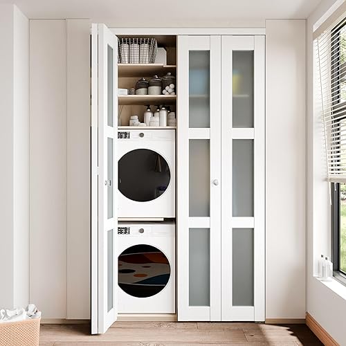 Miniatura 3 de BARNER HOME Puertas biplegables, para apertura de 48 x 80 pulgadas (puertas dobles de 24 x 80 pulgadas), panel de vidrio templado esmerilado de 3