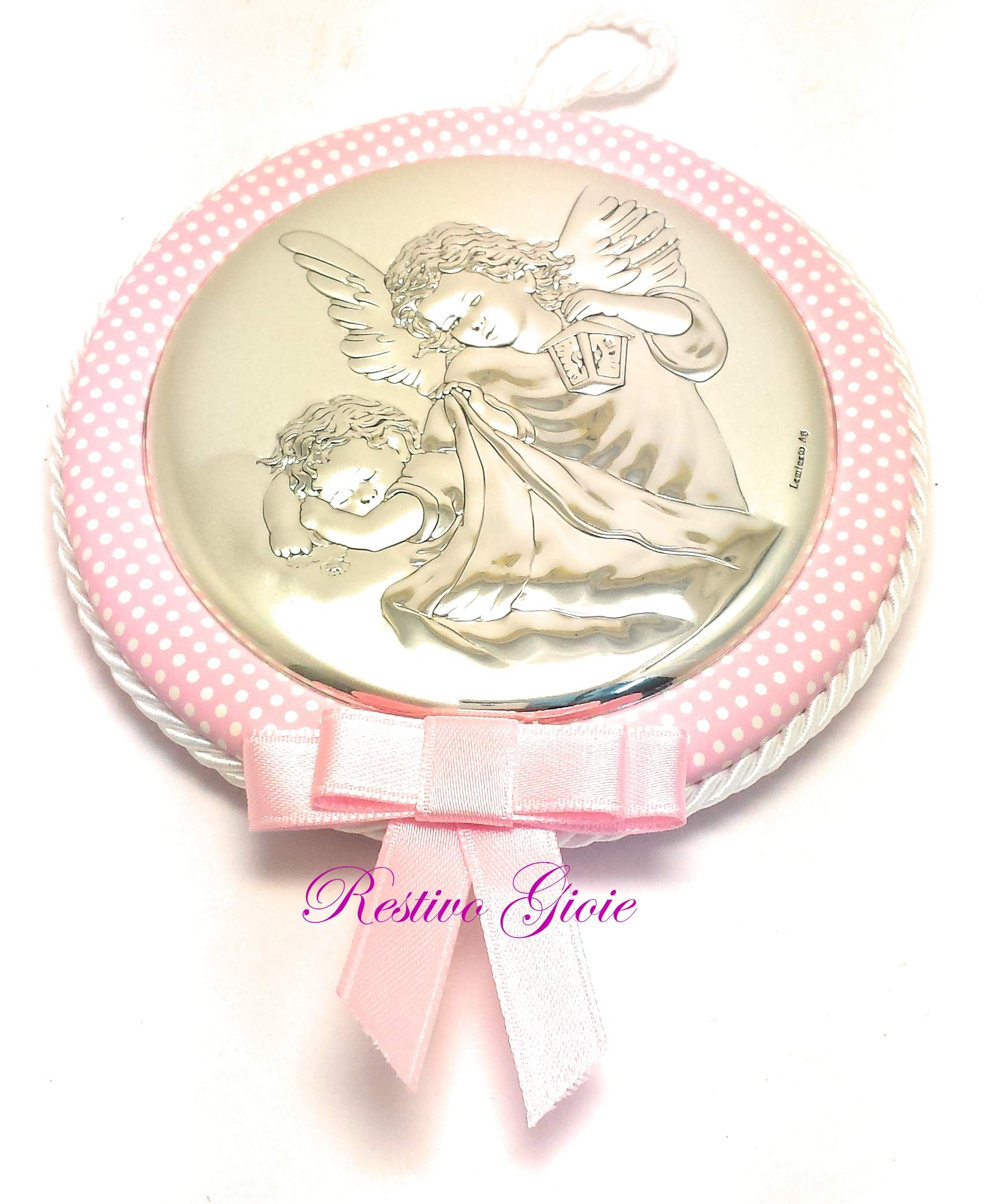 Medaglione Capoculla Valenti - Argento 925, Sacra Famiglia, Carillon - Diametro 11cm - Rosa - Foto 14