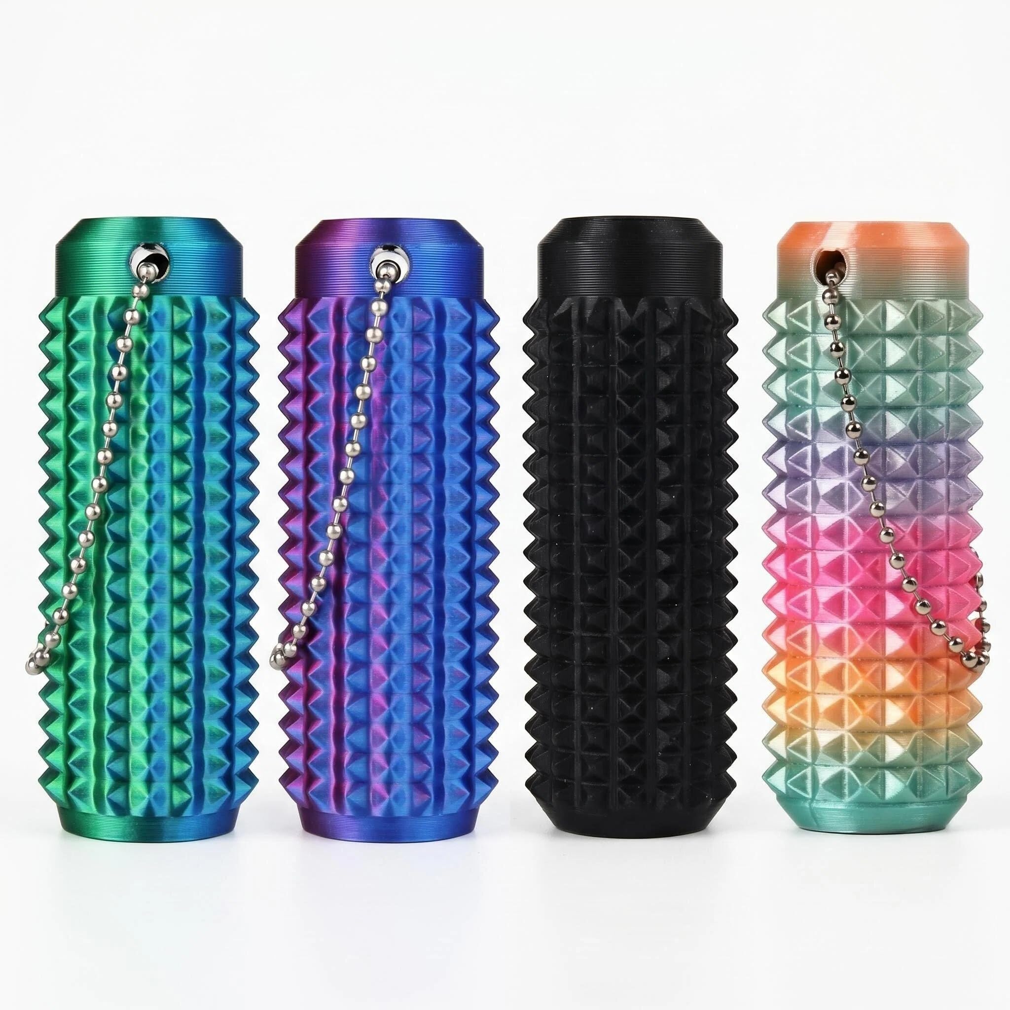 4PCS Spiky Fidget for Adults 3D Printed Pain Stim Fidget with Clicker Slider Spinner & Keychain Sensory Fidget Roller for Stress Relief Little Ouchies Fidget Keyring for Anxiety Focus (Black)