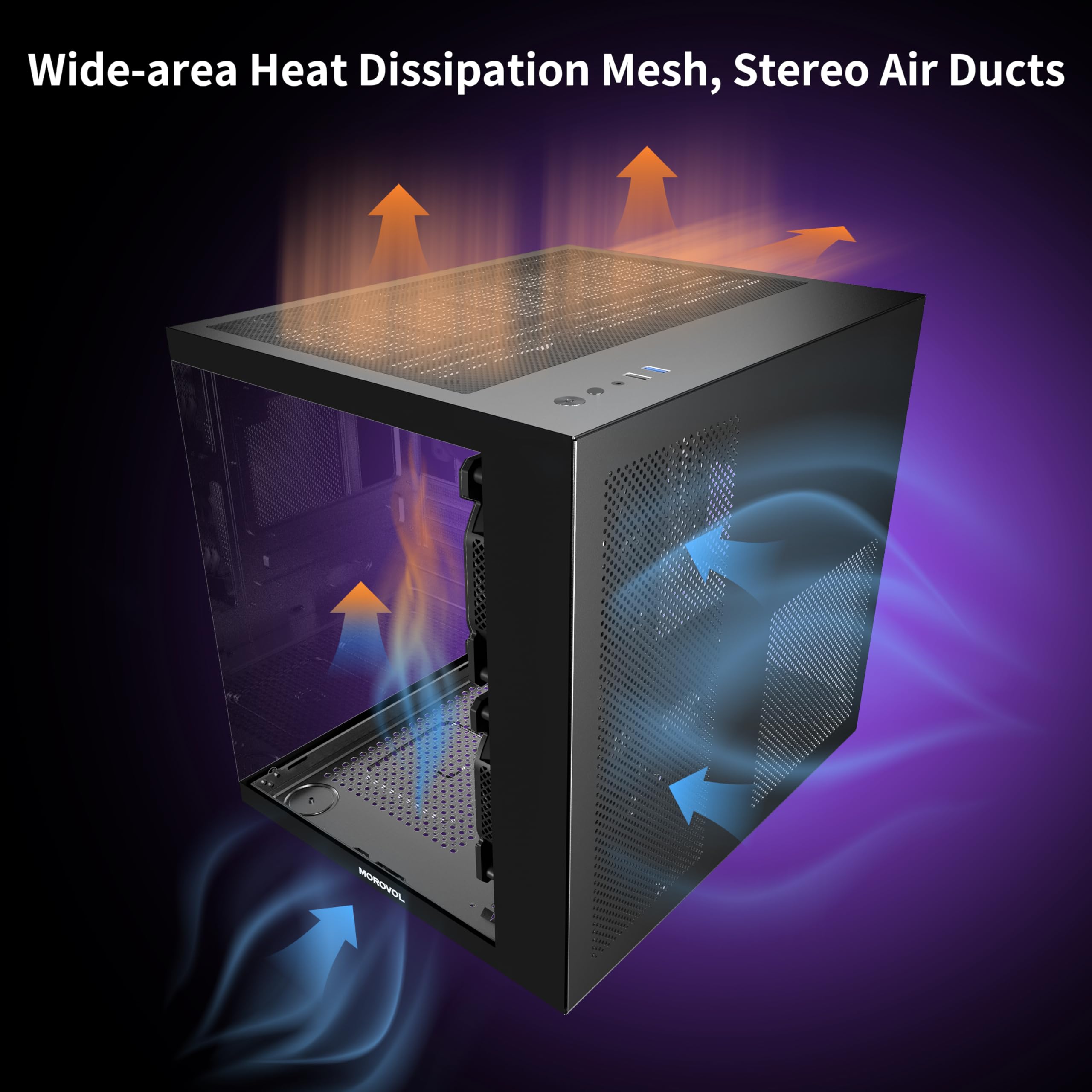 MATX - Funda de PC con panel de vidrio templado panorámico de 270°, 3 ventiladores preinstalados Micro-ATX, USB 3.0, negro (V3) 5