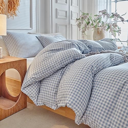DuShow - Juego de funda de edredón con lino ultra suave, sirsaca, cierre de cremallera y color liso, 3 piezas