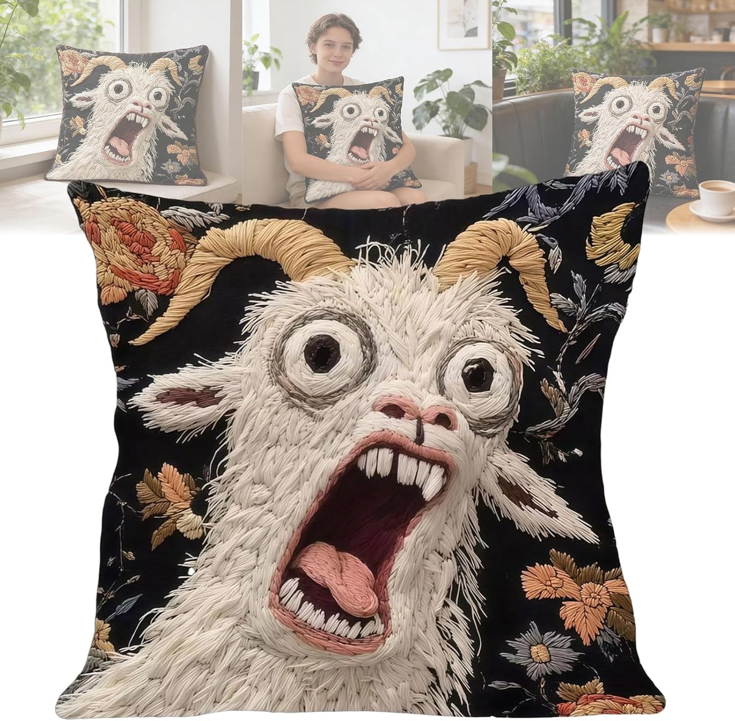 Screaming Goat Pillow Cover, Screaming Goat Pillow, Funny Couch Pillow Covers Decoration, Living Room Sofa Cushion Shell, Home Dorm Accessory (A)