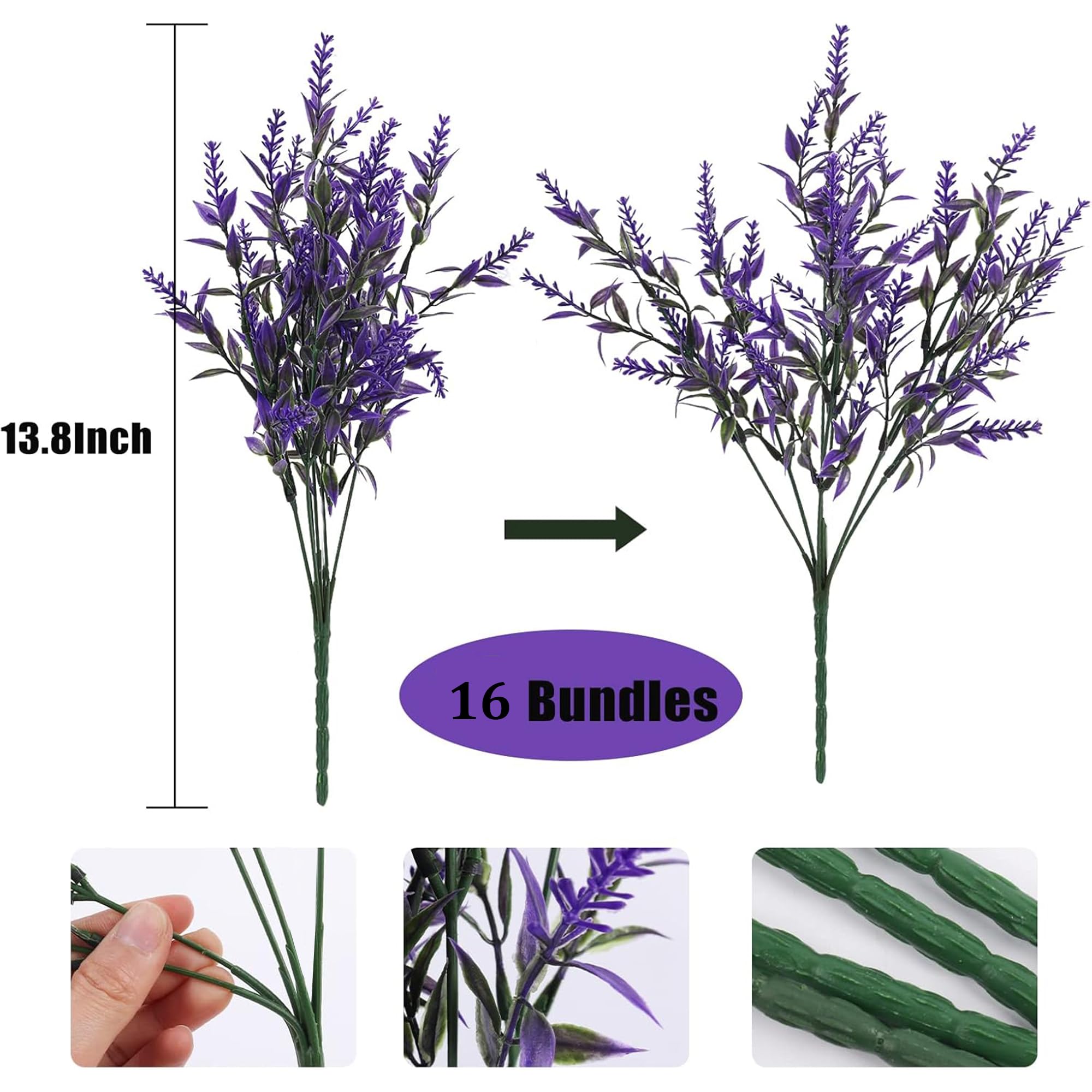 HNVNER 16 Bundles Outdoor Artificial Lavender Flowers Uv Resistant Fake Flowers Faux Plastic Plants Indoor or Outside Hanging Planter Home Garden Decoration(Purple) - Image 2
