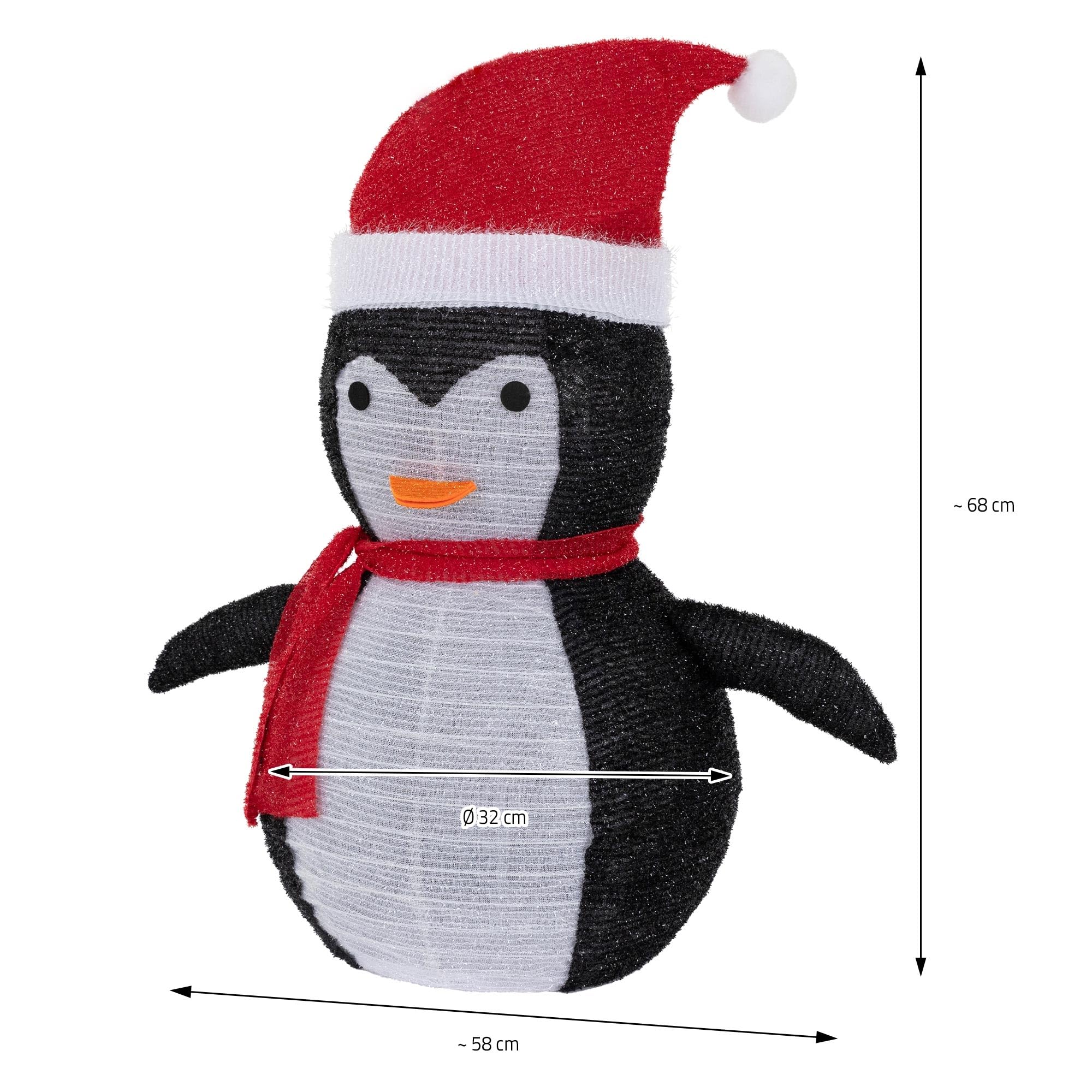 ECD Germany Pingüino Navideño LED 68 cm de Altura, Figura de Jardín Iluminada con 30 Luces LED Blanco Cálido con Temporizador para Interior/Exterior Plegable Decoración con Pilas Figura Decorativa