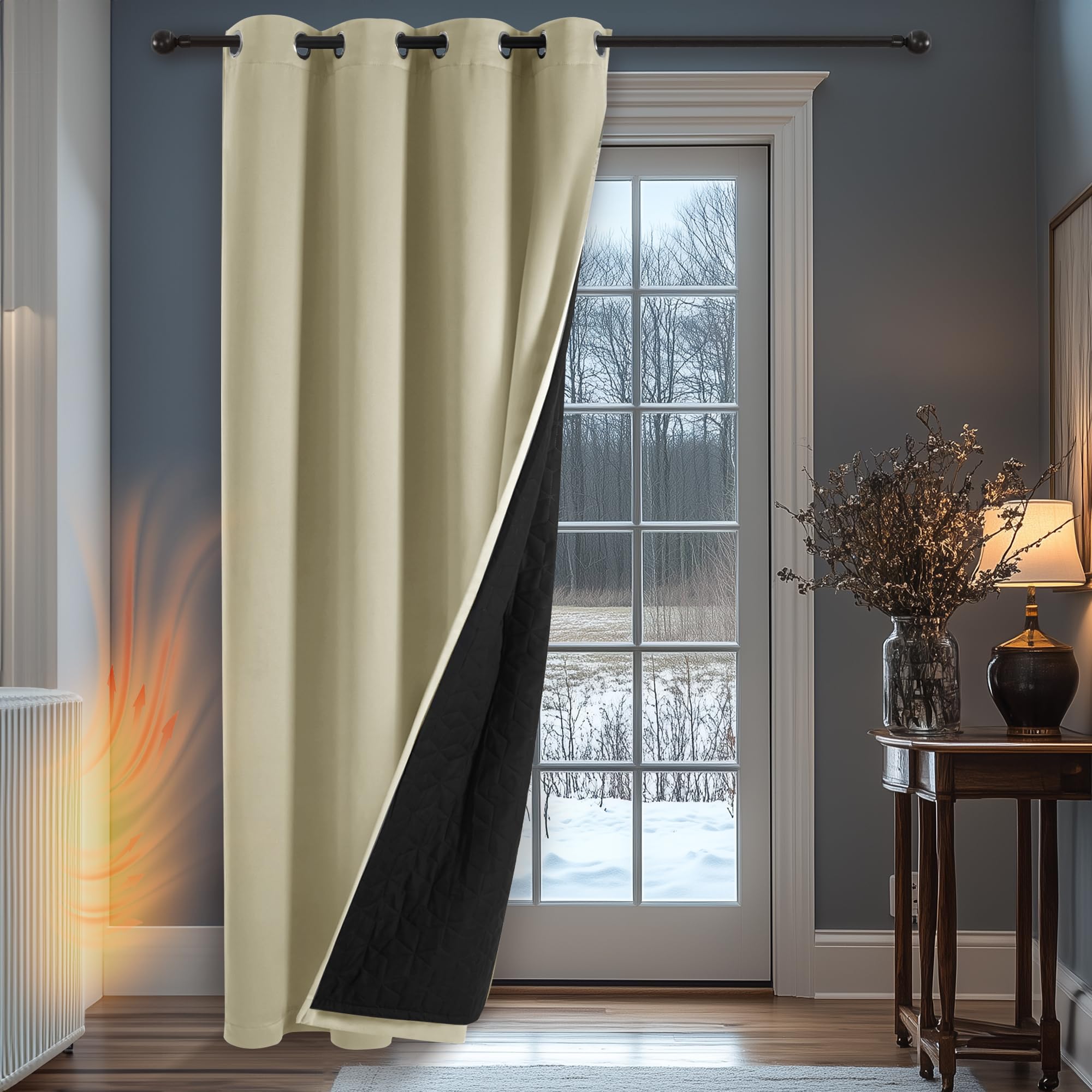 Deconovo Tenda Oscurante Termica Doppio Strato, Antivento, Pesante, Isolante per Freddo e Caldo, Adatta per Finestre e Porte, 132x214 CM, Beige, 1 Pezzo – Certificata Oeko-Tex® Standard 100