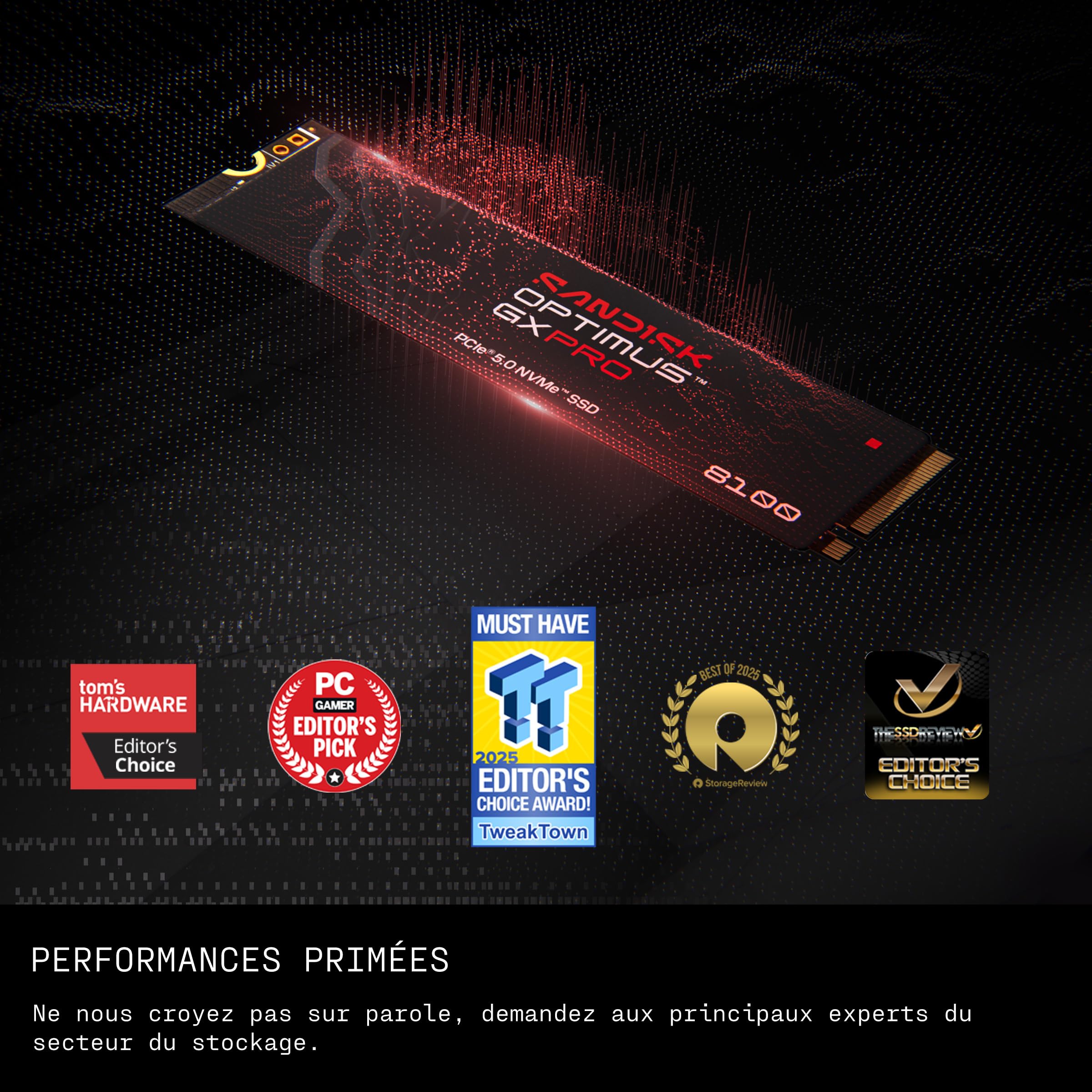 SANDISK Optimus GX Pro 8100 PCIe Gen 5 NVMe SSD 2 to (Jusqu’à 14 900/14 000 Mo/s Vitesses de Lecture/écriture, TLC 3D CBA NAND, Jusqu’à 1 200 ToW)