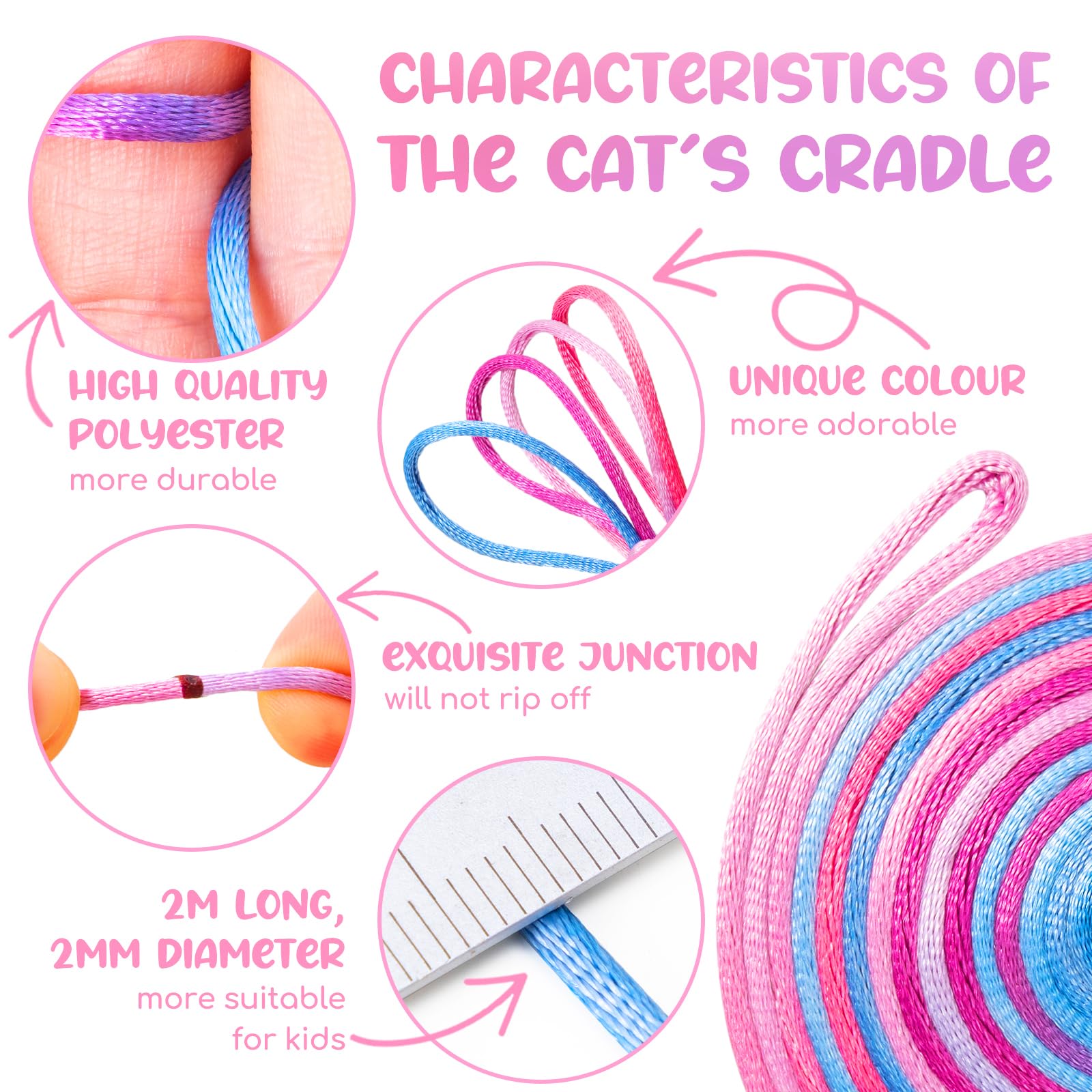 Cikyner Finger Twist, 8 sztuk gier na palce, długość 2 m, średnica 2 mm, dla dzieci, z instrukcją obsługi (może nie być dostępna w języku polskim), poliester, kolorowy, idealny prezent dla dziewcząt i